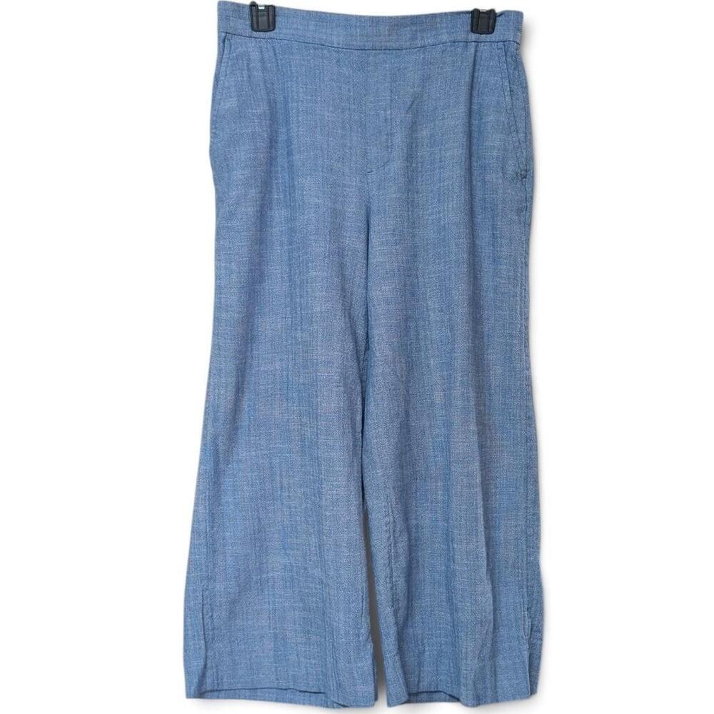 Banana Republic Rowan Wide-Leg Pants Womens 8P Petite Blue Chambray Pull On